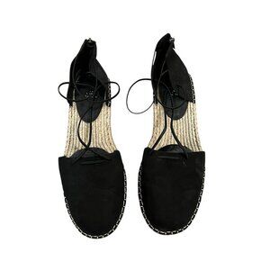 Eileen Fisher Lace Up Espadrille Sandals Size 11 Black Suede Minimal Vacation